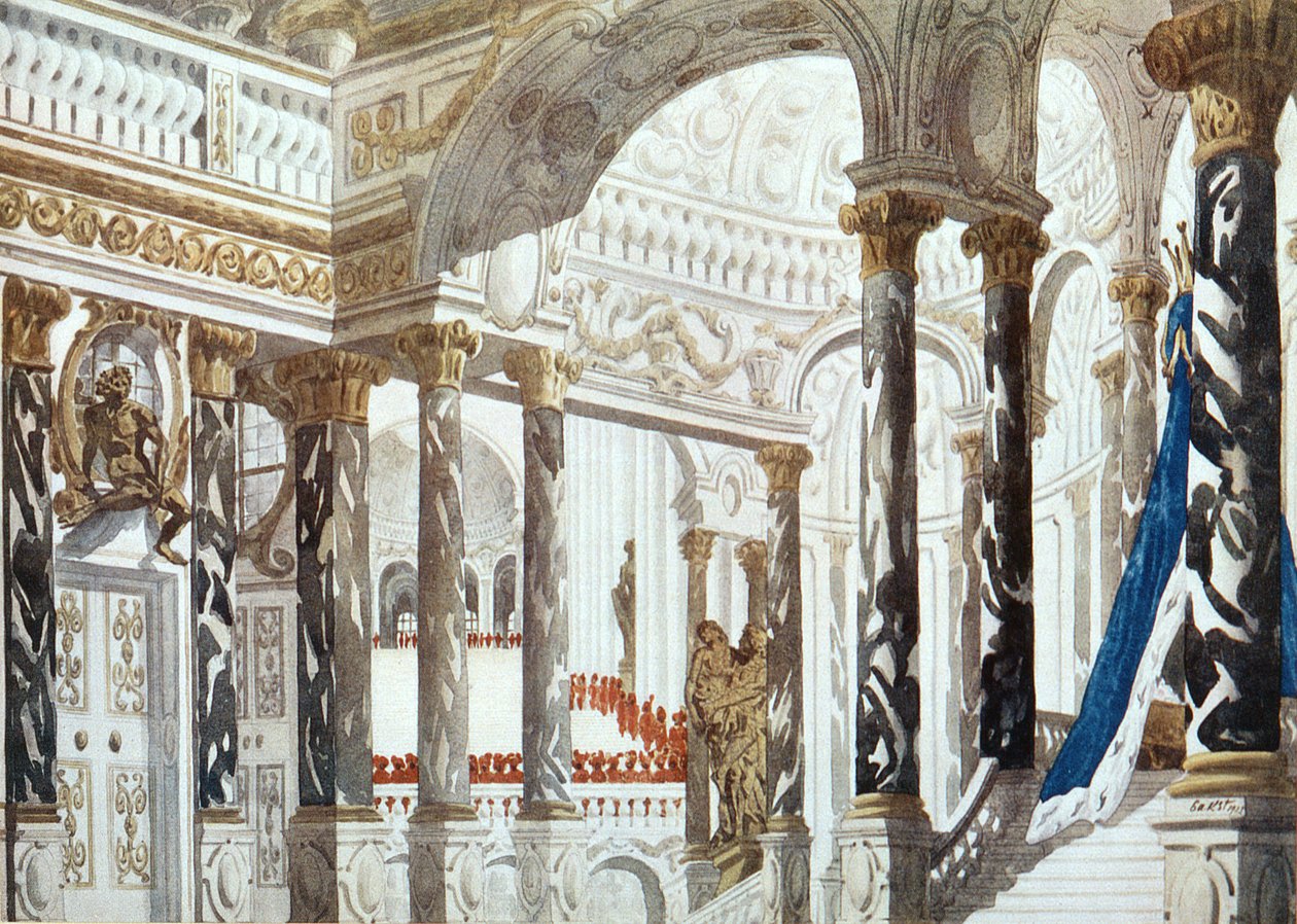 Maisemasuunnittelu Kasteelle, Prinsessa Ruusunen, 1921 tekijältä Leon Bakst
