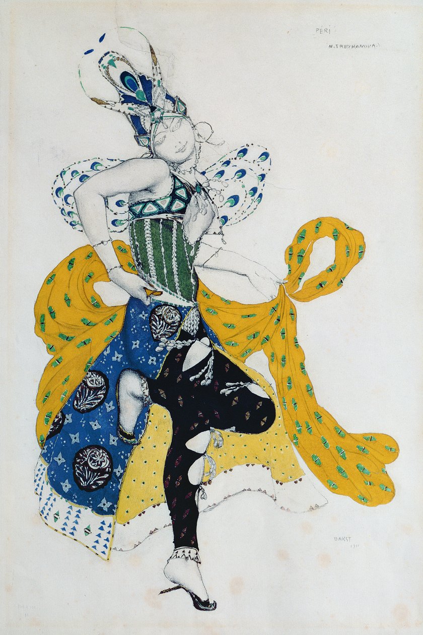Luonnos balettia "La Peri" varten, Paul Dukas (1865-1935), 1911 (lyijykynä ja guassi paperille). tekijältä Leon Bakst
