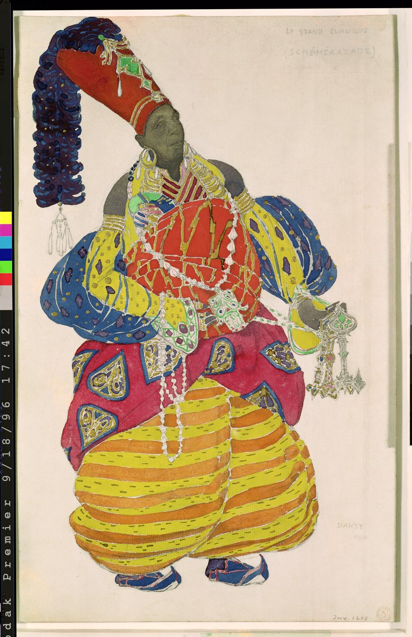Suuri eunukki, pukusuunnittelu Diaghilevin baletin "Scheherazade" tuotantoon, 1910 tekijältä Leon Bakst