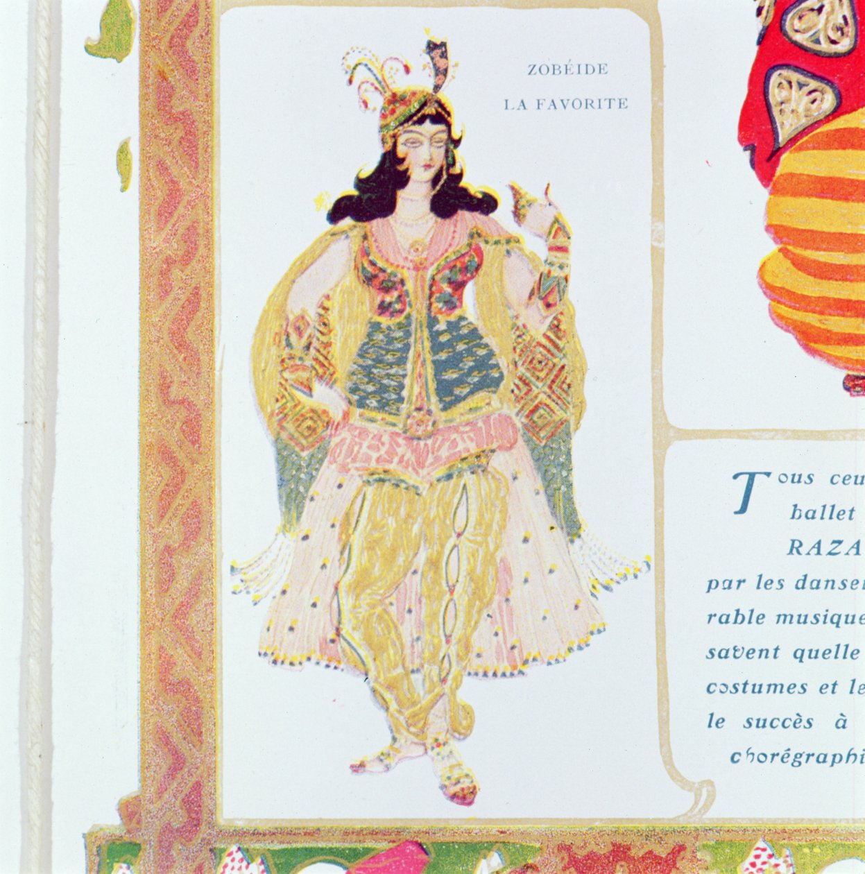 Zobeide, suosikkivaimovaimo ja Shariarin haaremin johtaja, pukusuunnittelu Diaghilevin tuotantoon baletti "Scheherazade", 1910 tekijältä Leon Bakst
