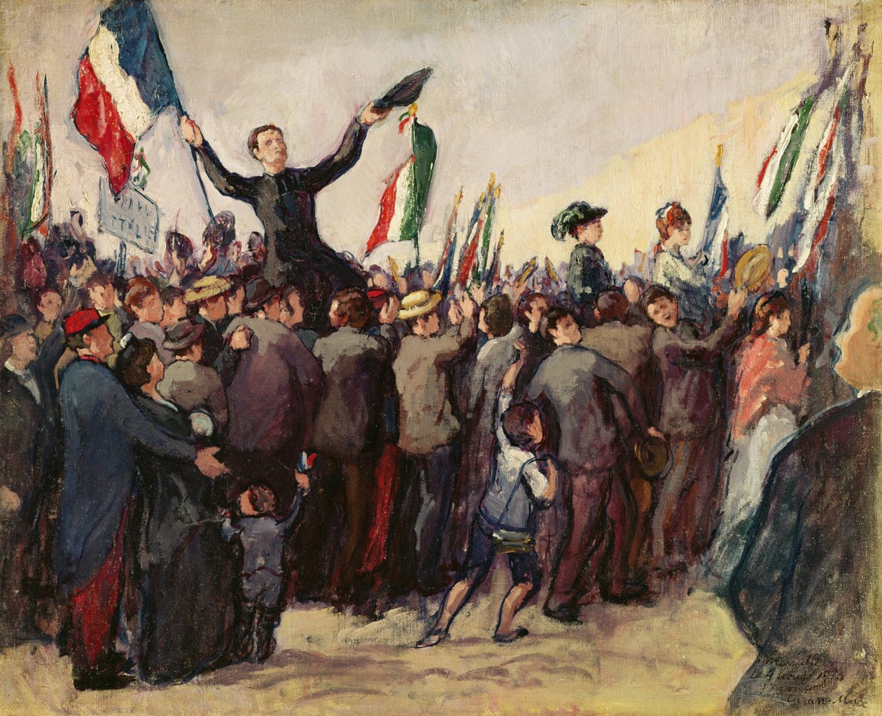 Italialaiset vapaaehtoiset saapuvat Marseilleen ilmoittautumaan Ranskan armeijaan 4. elokuuta 1914 tekijältä Leon Giran Max