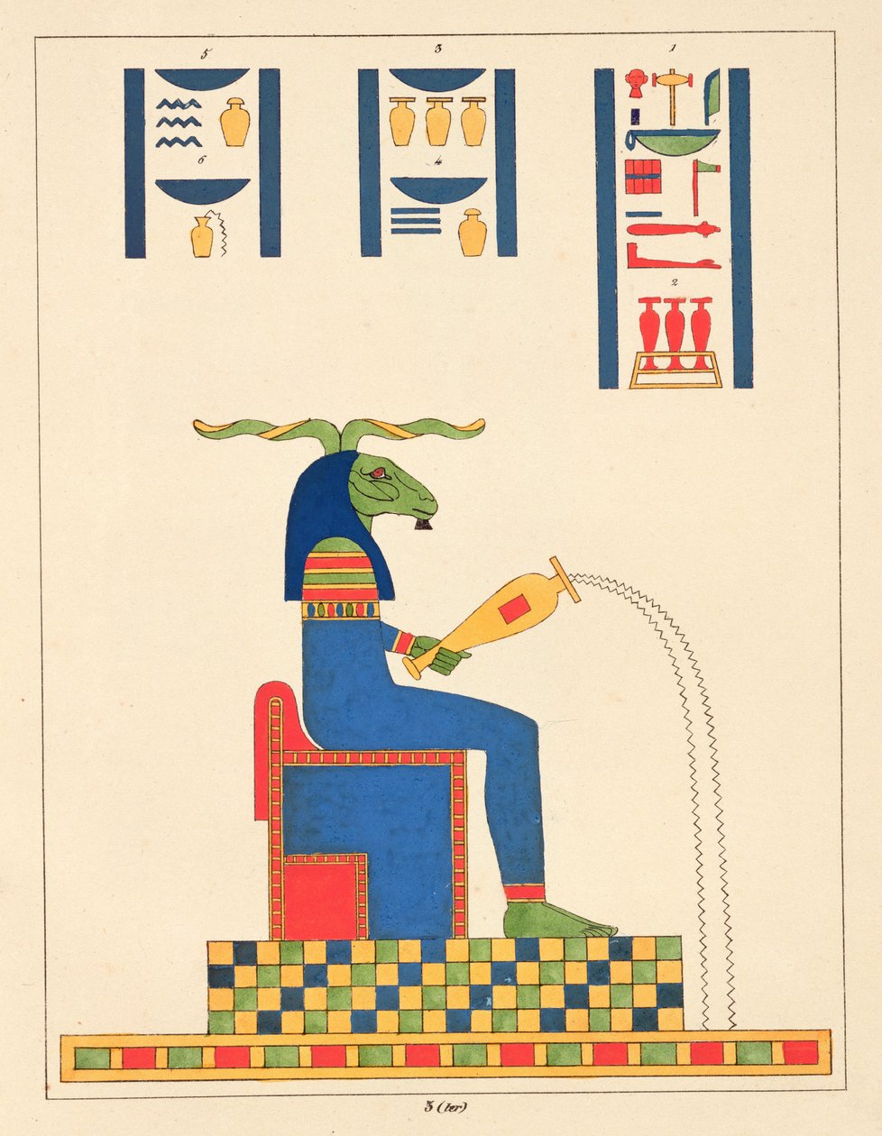 Khnum-jumala, kuva Egyptin Pantheonista: Jean-Francois Champollionin kokoelma mytologisia hahmoja muinaisesta Egyptistä, julkaistu 1823-25 tekijältä Leon Jean Joseph Dubois