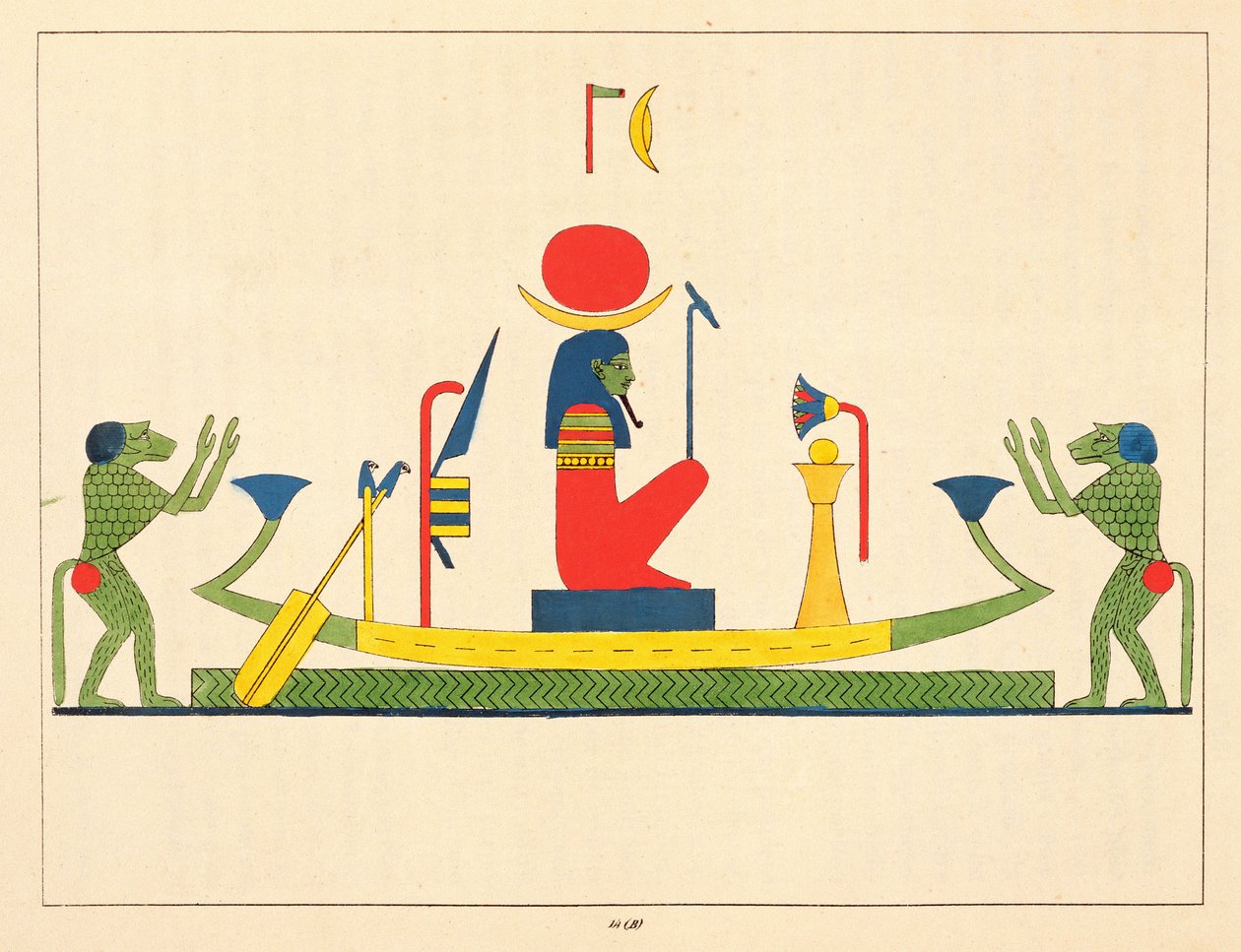 Khonsu-jumala, kuvitus Egyptin Pantheonista: Jean-Francois Champollionin kokoelma mytologisia hahmoja muinaisesta Egyptistä, julkaistu 1823-25 tekijältä Leon Jean Joseph Dubois