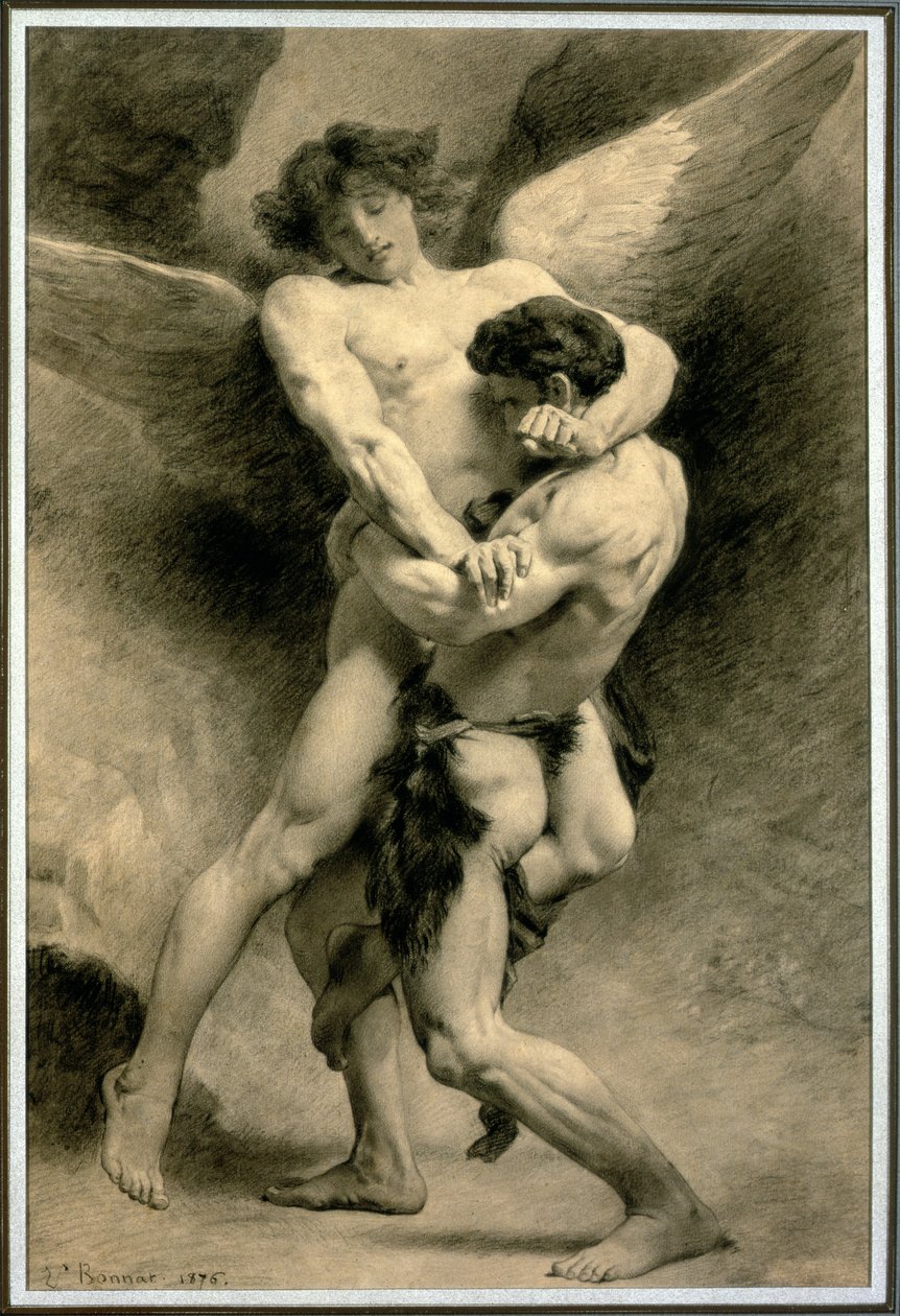 Tutkimus Jacobille Paini enkelin kanssa, 1876 (kynä ja musta liitu paperille) tekijältä Leon Joseph Florentin Bonnat