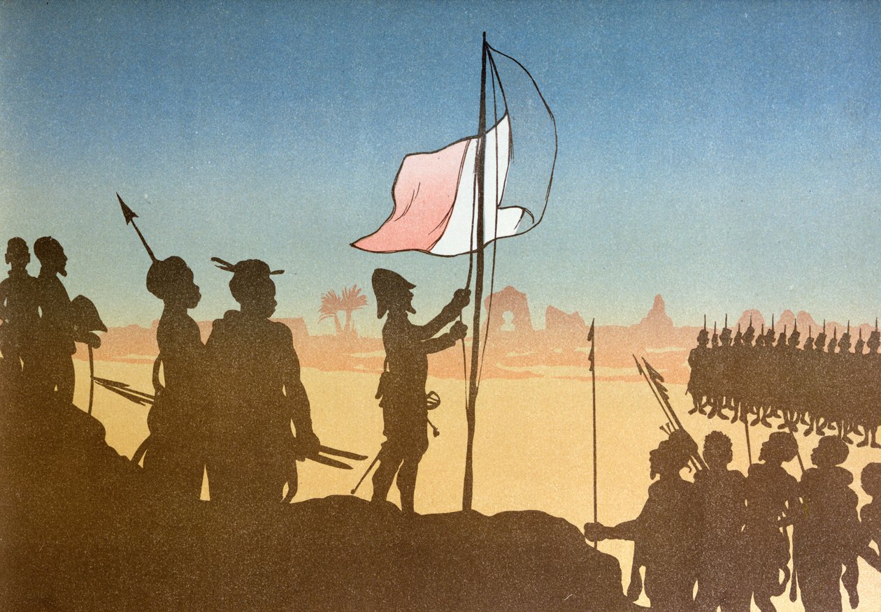 Shadow Play, joka kuvaa Ranskan lipun nostamista Fashodassa vuosina 1898, 1900 tekijältä Leon Leroy