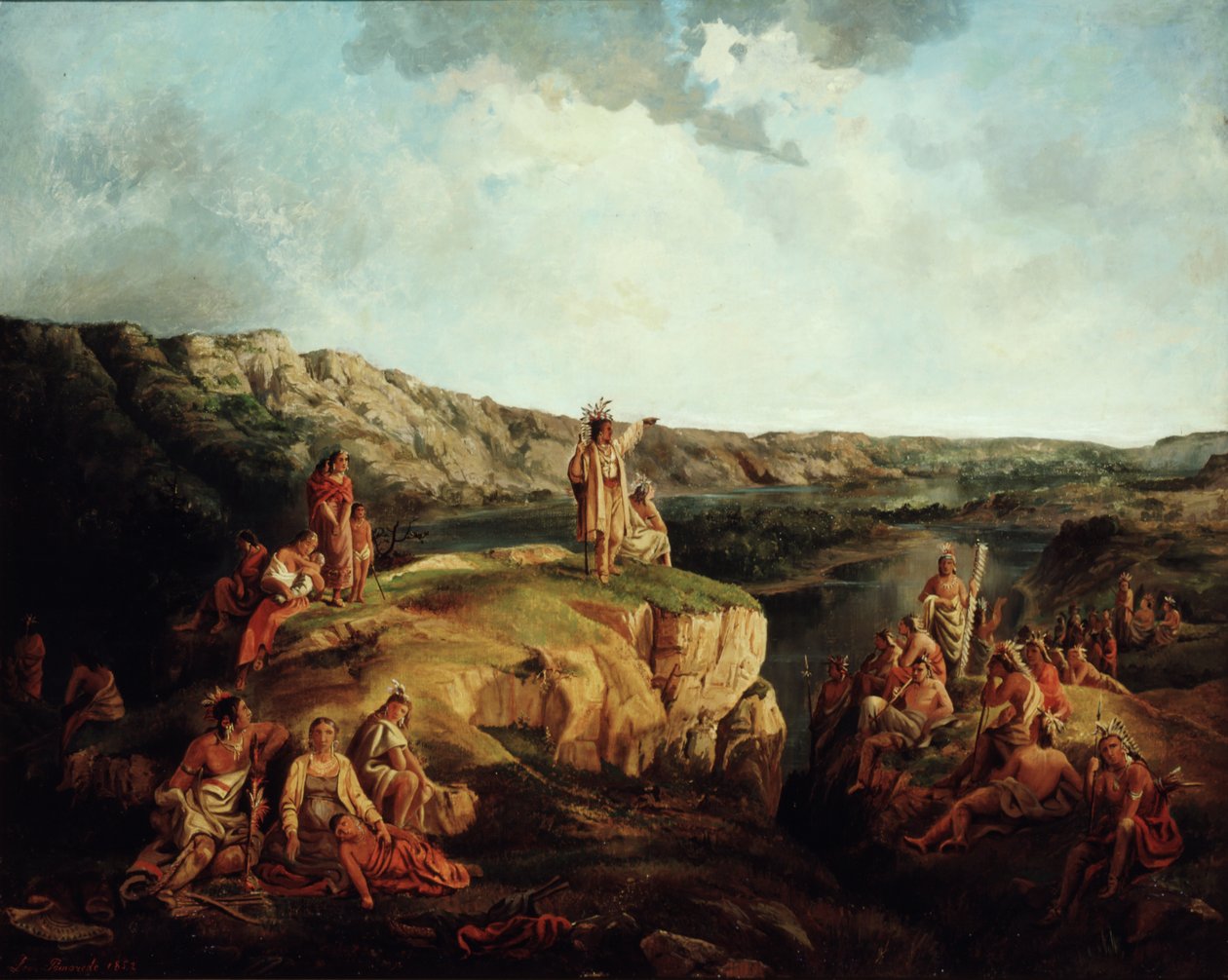 Länsimaisema intiaanien kanssa, 1852 tekijältä Leon Pomarede