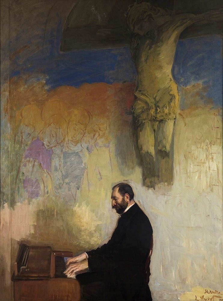 Portret Feliksa Jasienskiego przy organach.n tekijältä Leon Wyczokowski