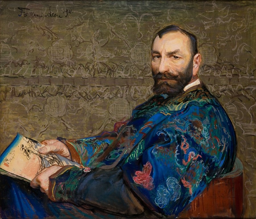 Portret Feliksa Jasienskiego w bekitnym kaftanien tekijältä Leon Wyczokowski