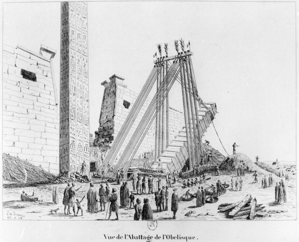 Obeliski alas Luxorin temppelistä Campagne Pittoresque de Luxorista, 1835 tekijältä Leon de Joannis