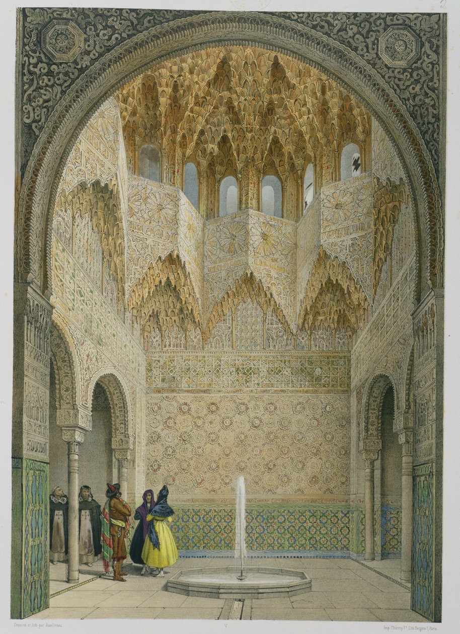 The Hall of the Abencerrages, Alhambra, Granada, 1853 (värillinen lito) tekijältä Leon Auguste Asselineau