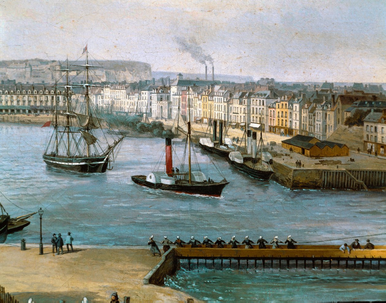 Näkymä Dieppen satamasta Leon Auguste Asselineaun (1808-1889) maalaus Noin 1860 Musee de Dieppe (Seinen merenkulku) tekijältä Leon Auguste Asselineau