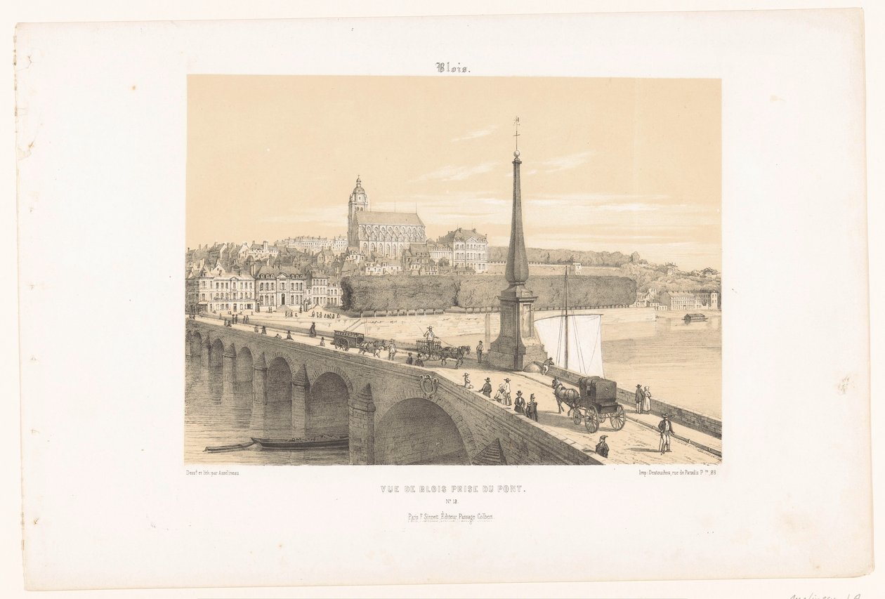 Näkymä Bloisiin sillalta Vue de Blois prize du pont (nimi esineessä) Contemporary France (sarjan nimi) La France de nos jours (sarjan nimi) tekijältä Leon Auguste Asselineau