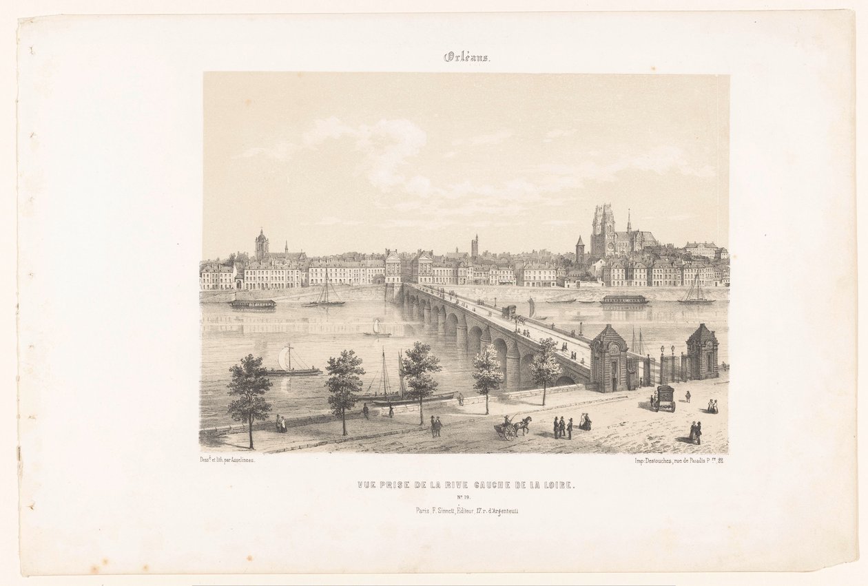 Näkymä Orléansiin Loiren vasemmalta rannalta Orleans. Vue palkinto de la rive gauche de la Loire (nimi esineessä) Contemporary France (sarjan nimi) La France de nos jours (sarjan nimi esineellä) tekijältä Leon Auguste Asselineau