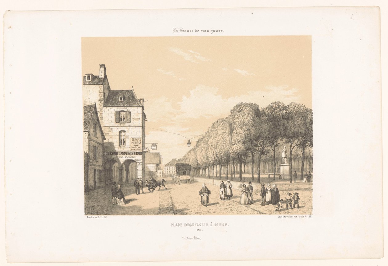 Juna Place Du Guesclinille Dinanissa Place Duguesclin à Dinan (otsikko esineessä) Tämän päivän Ranska (sarjan nimi) La France de nos jours (sarjan nimi esineellä) tekijältä Leon Auguste Asselineau