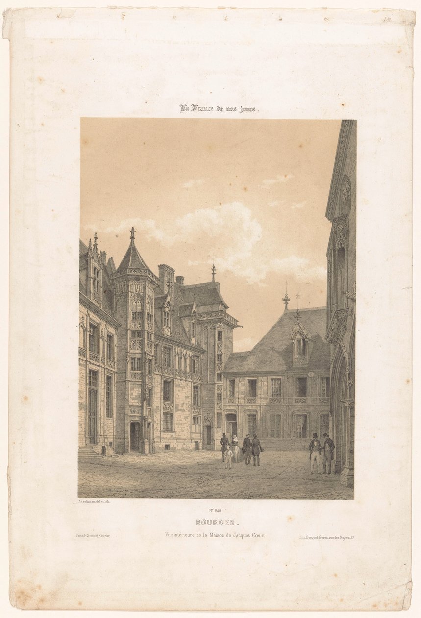 Näkymä Palais Jacques-Coeurin sisäpihalle Bourgesissa Bourges. Vue interior de la maison de Jacques Coeur (otsikko esineessä) Contemporary France (sarjan nimi) La France de nos jours (sarjan nimi esineellä) tekijältä Leon Auguste Asselineau