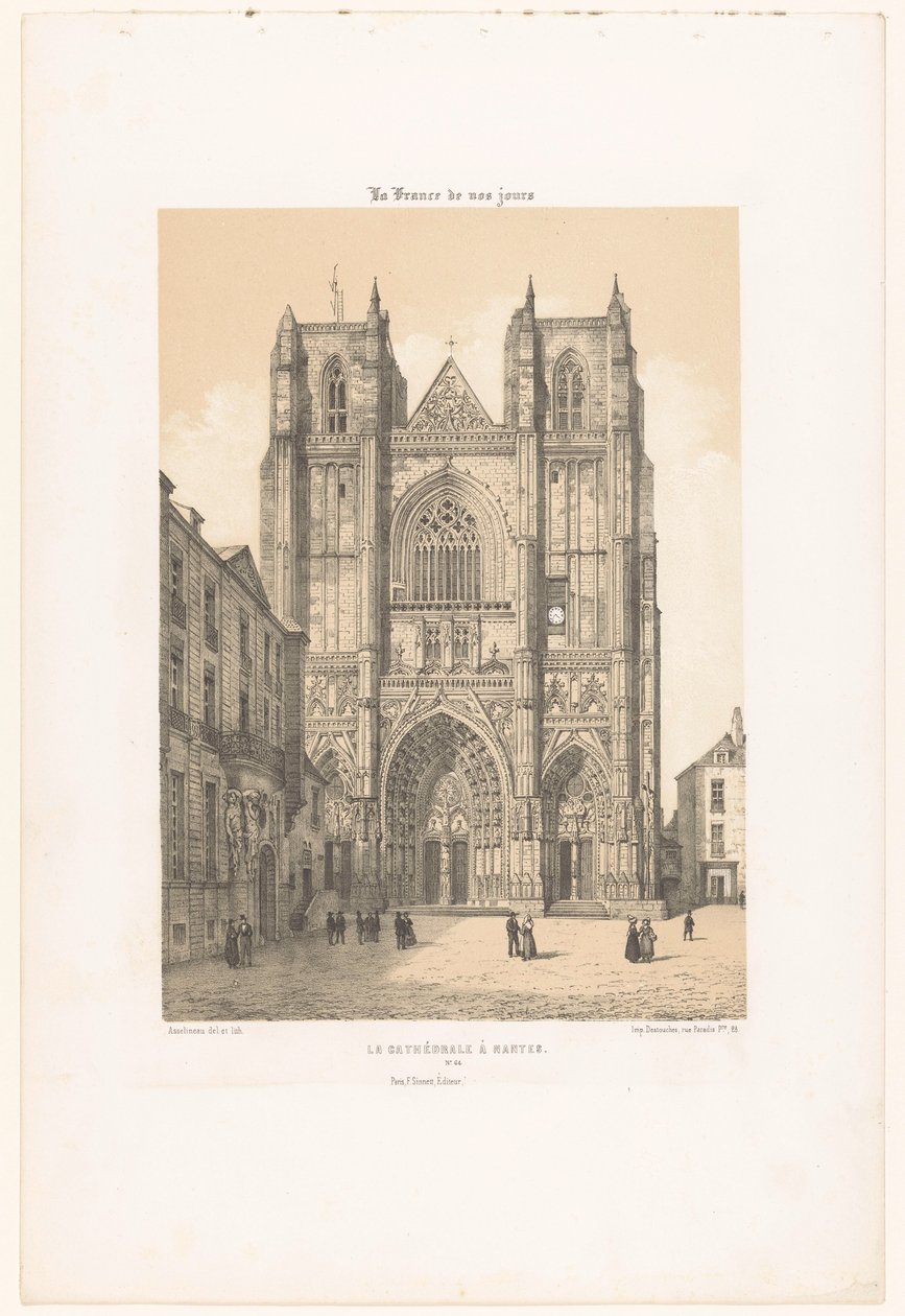 Näkymä Pyhän Pietarin ja Paavalin katedraalille Nantesissa La cathédrale à Nantes (otsikko esineessä) Contemporary France (sarjan nimi) La France de nos jours (sarjan nimi esineellä) tekijältä Leon Auguste Asselineau