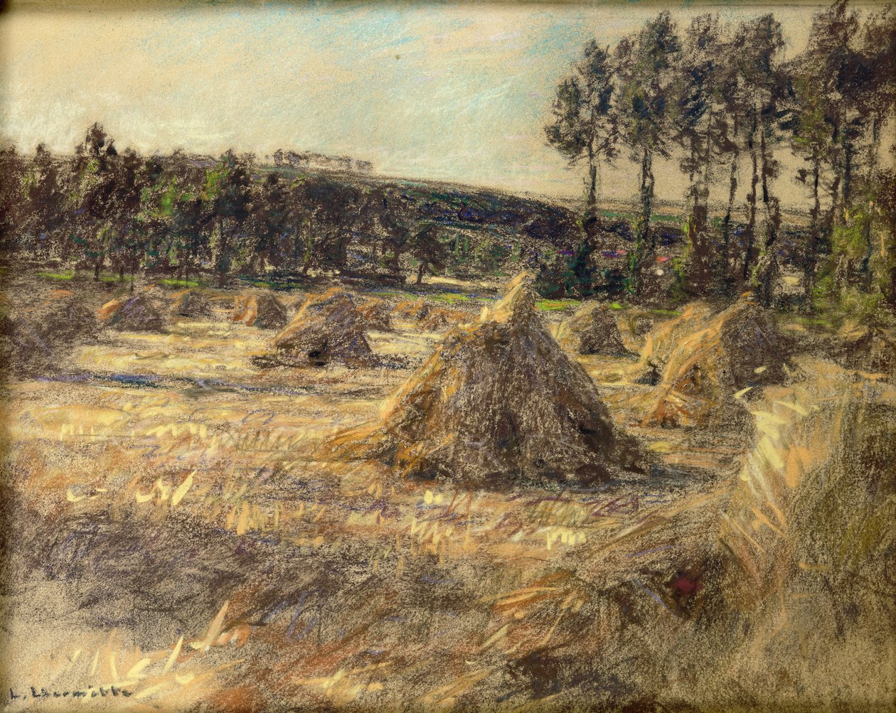 Heinäsuovat auringonlaskun aikaan, 1906 (pastelli paperille) tekijältä Leon Augustin Lhermitte