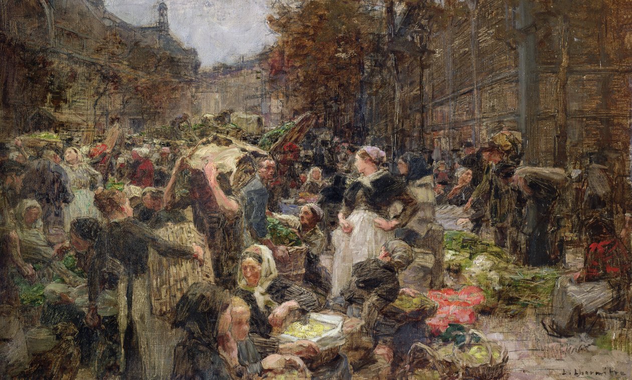 Les Halles, vuonna 1889 tilattu tutkimus Salon des Lettresin maalausta varten Pariisin Hotel de Villessa tekijältä Leon Augustin Lhermitte
