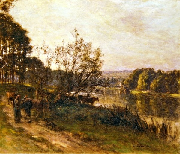 River Crossing (värilliset liidut ja pastelli paperille) tekijältä Leon Augustin Lhermitte