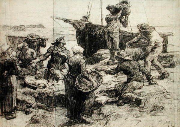Saaliin lajittelu (hiili paperille) tekijältä Leon Augustin Lhermitte