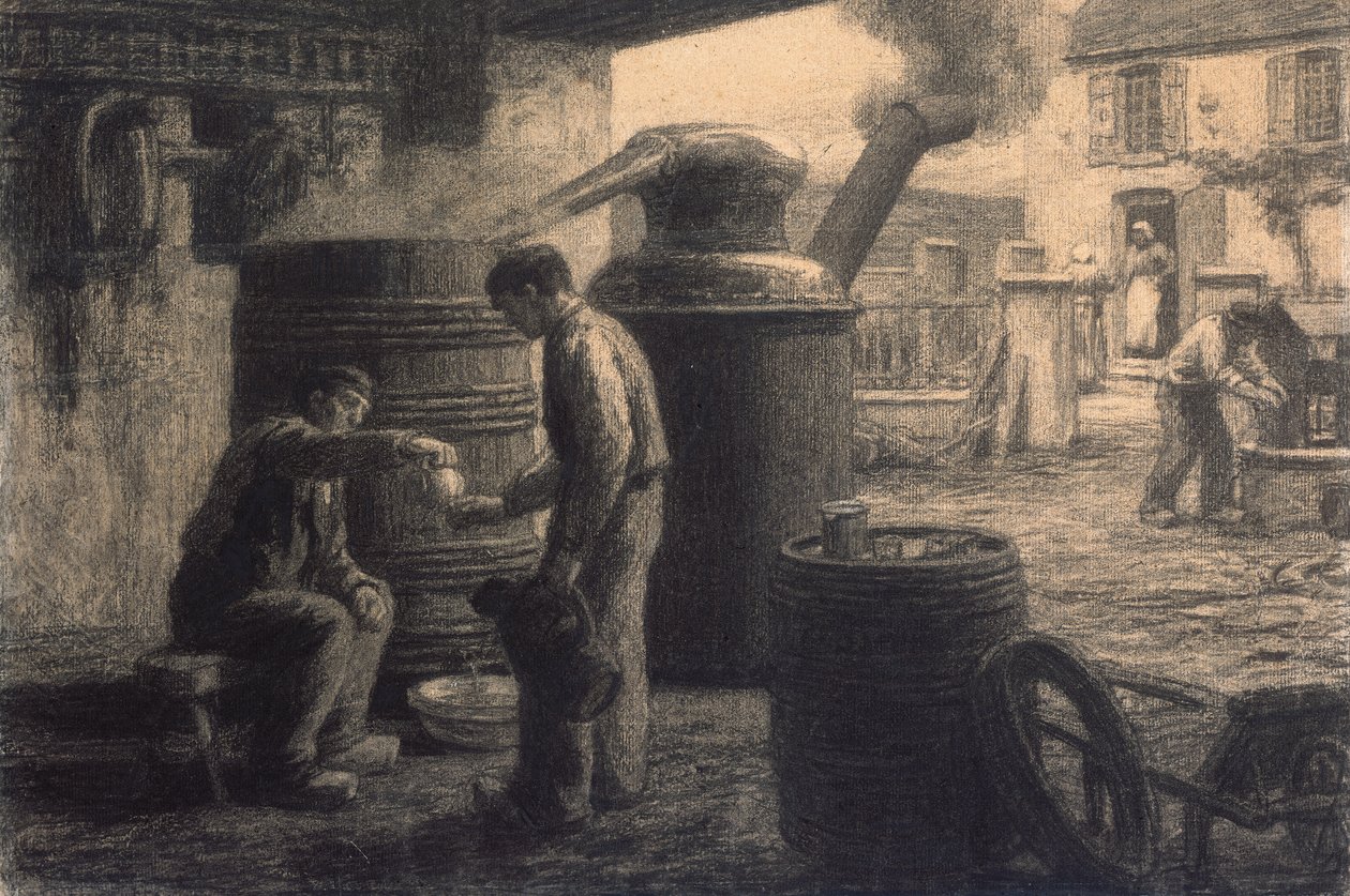 Tislaamo; Eau-de-Vie-de-Marcin maistajat tai Still, n. 1872 tekijältä Leon Augustin Lhermitte