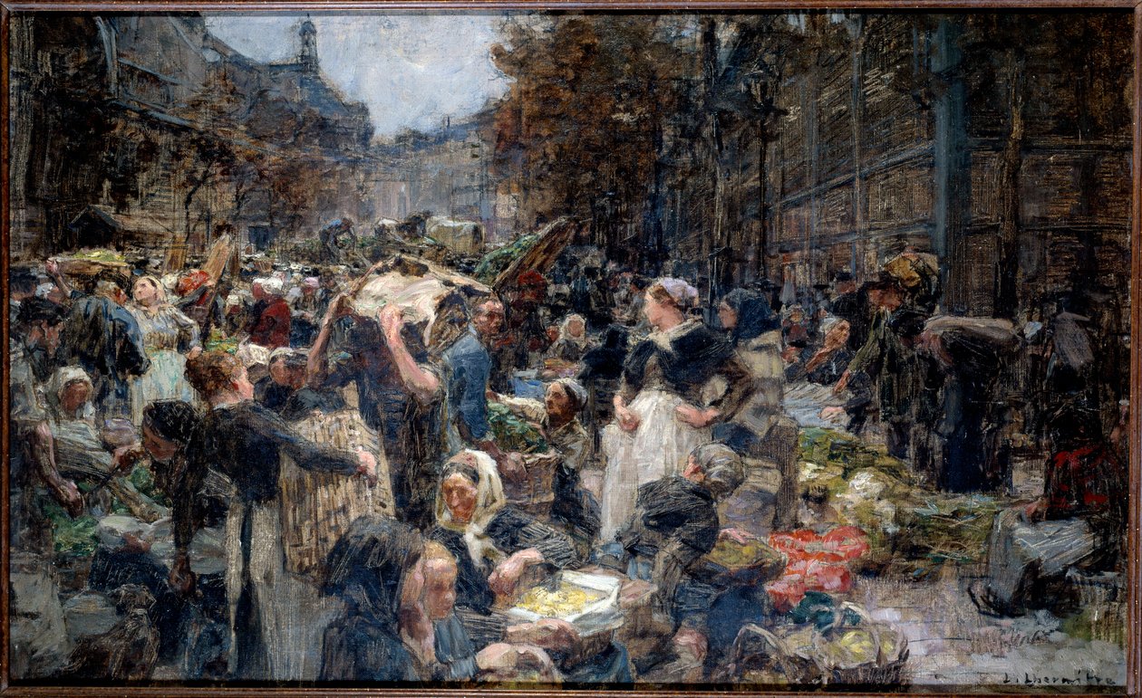 Hallit. Marche des Hallesin väkijoukko Pariisissa 1800-luvulla. Luonnos: Leon Augustin Lhermitte (1844-1925) tekijältä Leon Augustin Lhermitte