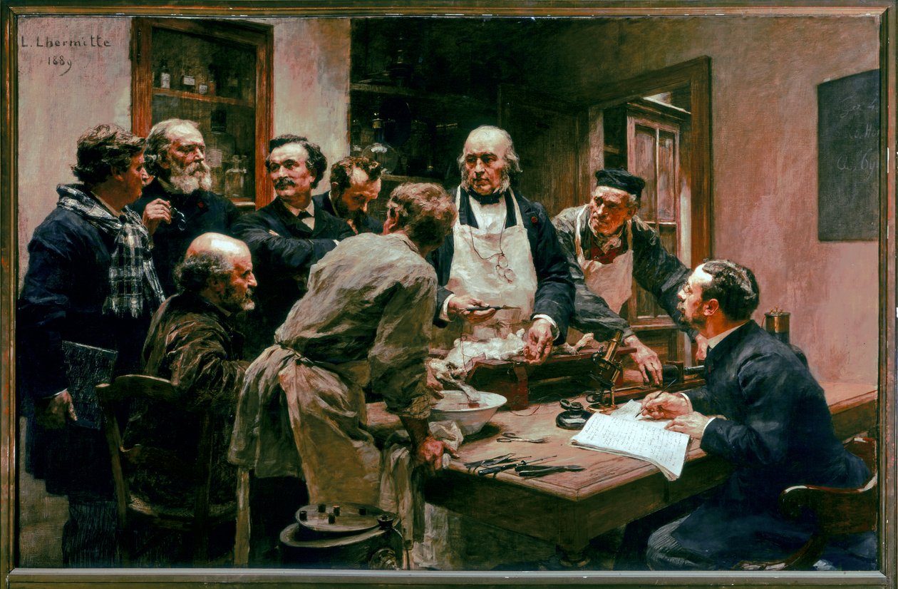 Une Lecon De Claude Bernard (öljy kankaalle) tekijältä Leon Augustin Lhermitte