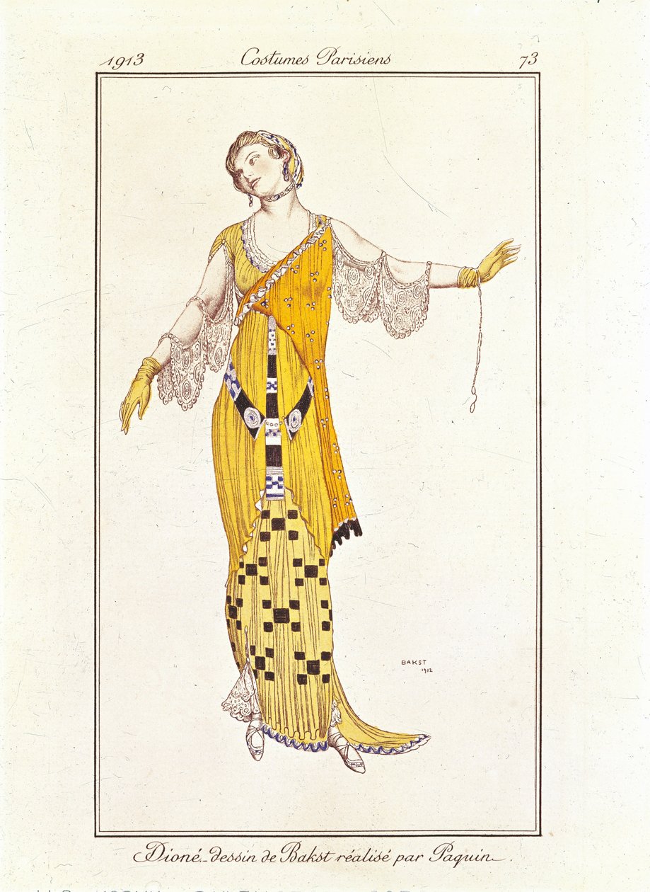 3285642 Dione, piirustus Bakst, Jeanne Paquin. Pariisilaiset puvut nro 73 tekijältä Leon Bakst