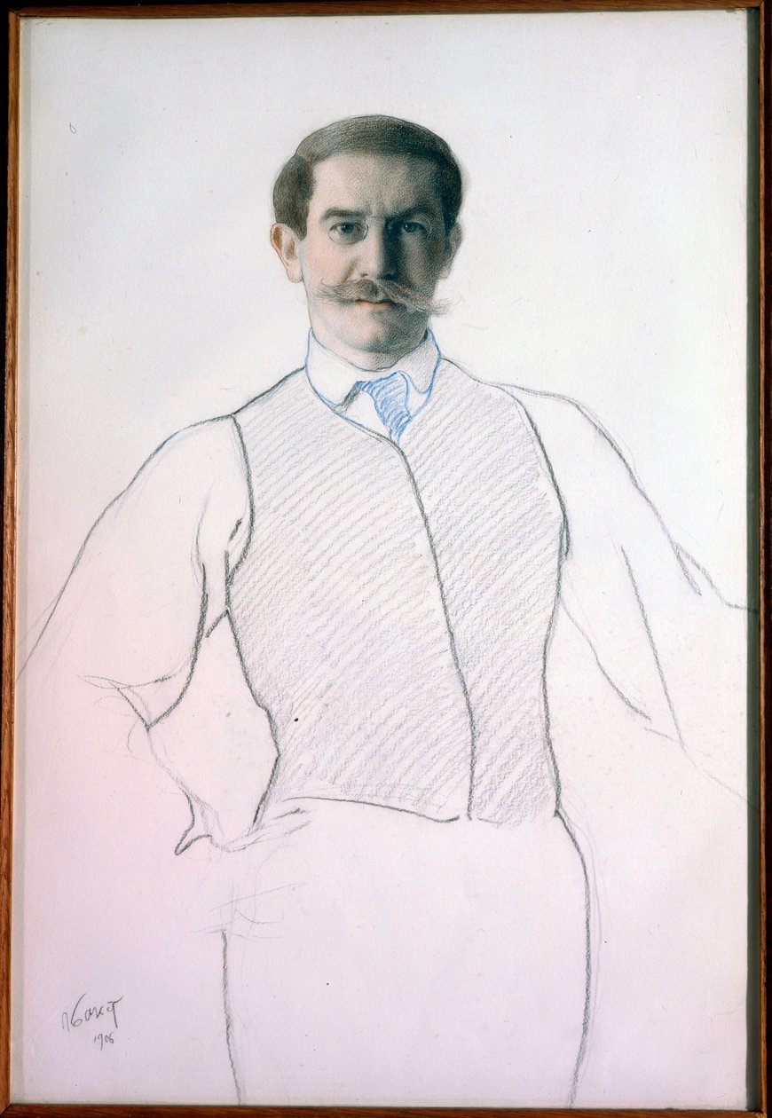 Automuotokuva (omakuva) – Leon Bakstin (1866-1924) piirustus, mitat 32,6 x 28,6 cm tekijältä Leon Bakst