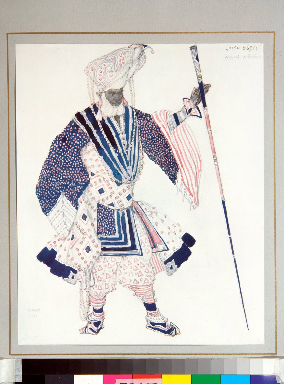 Baletit russ: ""Grand pappi"" Leon Bakstin (1866-1924) suunnittelema puku Michel Fokinen balettiin "Le dieu Bleu" tekijältä Leon Bakst