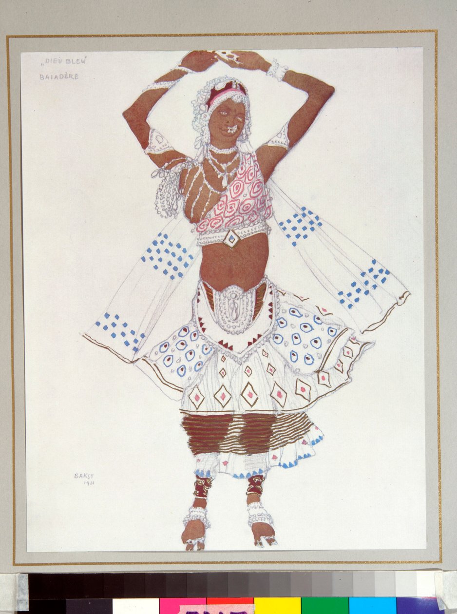 Ballets russes: ""bayadere"" Leon Bakstin (1866-1924) suunnittelema puku Michel Fokinen balettiin "The Blue God" tekijältä Leon Bakst