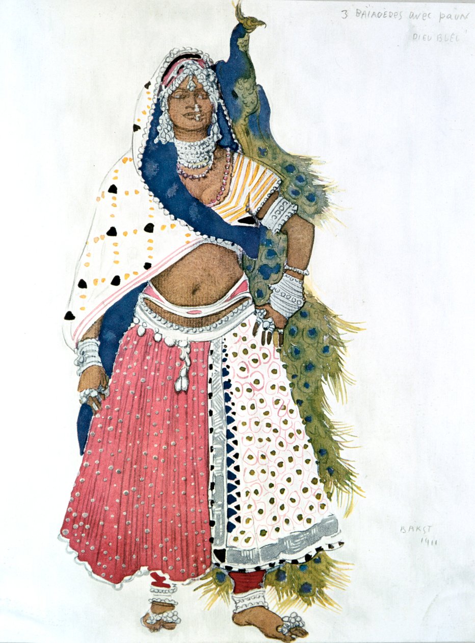 Bayadere riikinkukon kanssa, balettipukusuunnittelu, 1911 tekijältä Leon Bakst