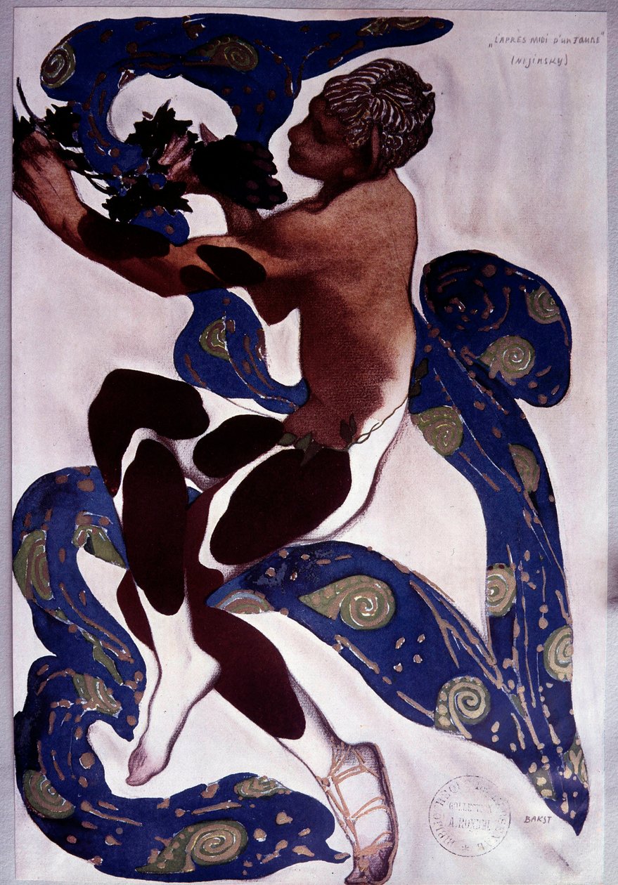 Koreografia Vaslav Nijinskin (1889-1950) teoksesta "The Afternoon of a Faun" Claude Debussyn (1862-1918) "Prelude to the Afternoon of a Faun" jälkeen tekijältä Leon Bakst