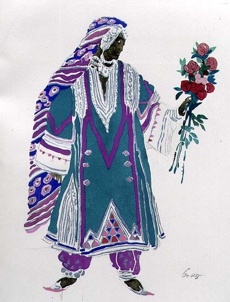 Pukusuunnittelu (akvarelli paperille) tekijältä Leon Bakst