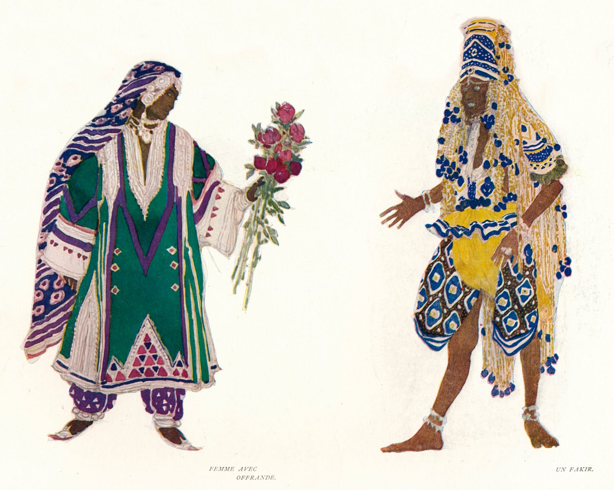 Pukukuvioita venäläiselle baletille Sininen jumala, c1912 tekijältä Leon Bakst