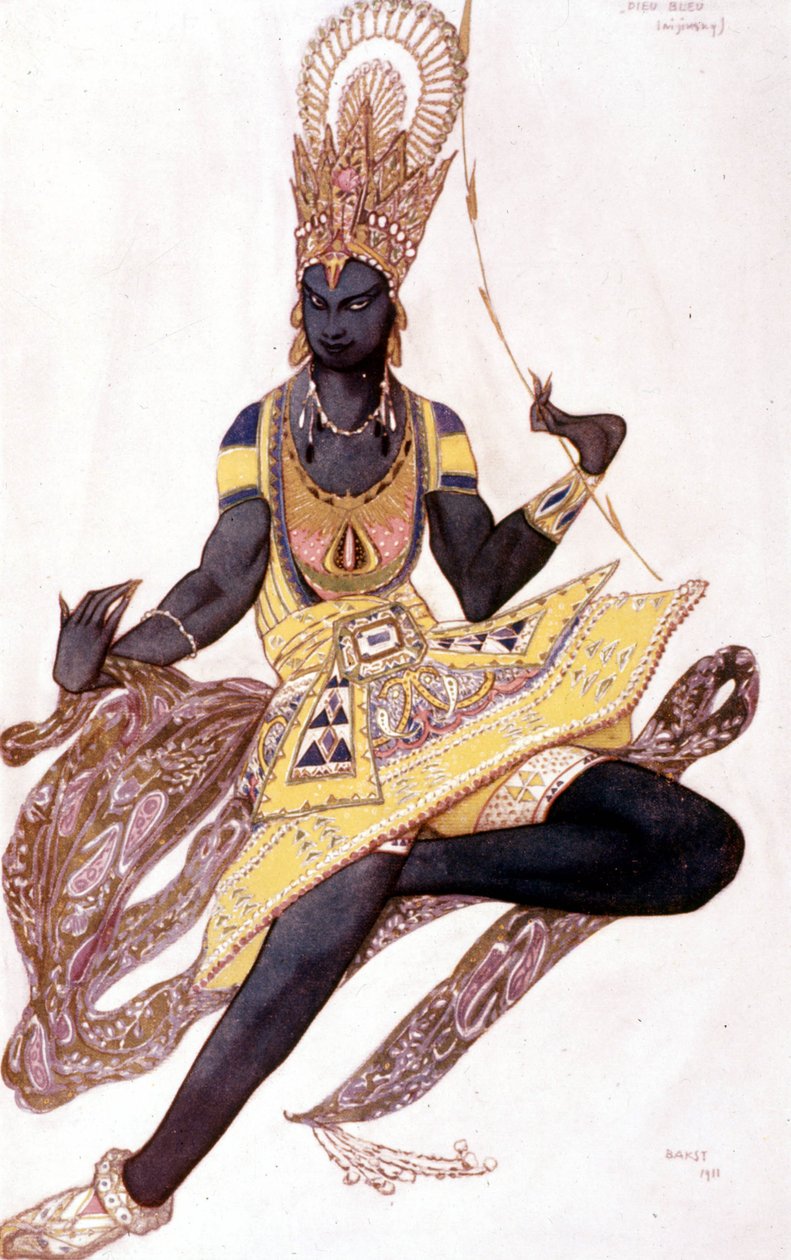 Vaslav Nijinskyn tai Nijinskyn (1889-1950) puku, jonka on luonut Leo Bakst Reynaldo Hahnin (1875 - 1947) "Siniselle jumalalle" tekijältä Leon Bakst