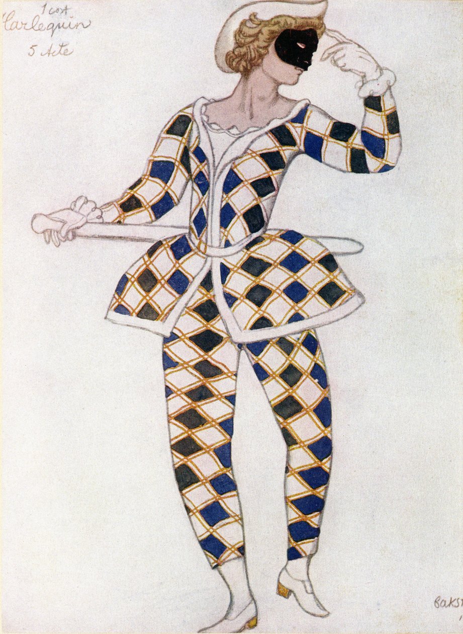 Pukusuunnittelu Harlequinille, Prinsessa Ruusunen, 1921 tekijältä Leon Bakst