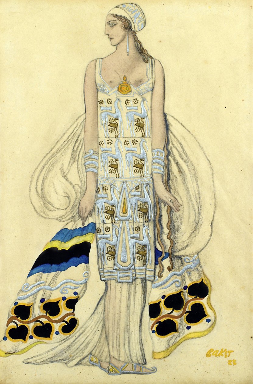 Pukusuunnittelu Ida Rubinsteinille Jean Racinen näytelmässä "Phaedra". tekijältä Leon Bakst