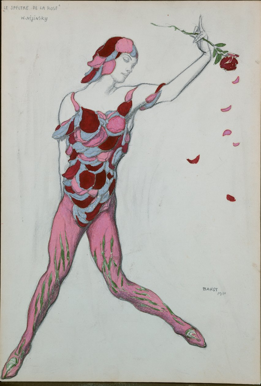 Pukusuunnittelu Nijinksylle elokuvasta "Le Specter de la Rose", 1911 tekijältä Leon Bakst