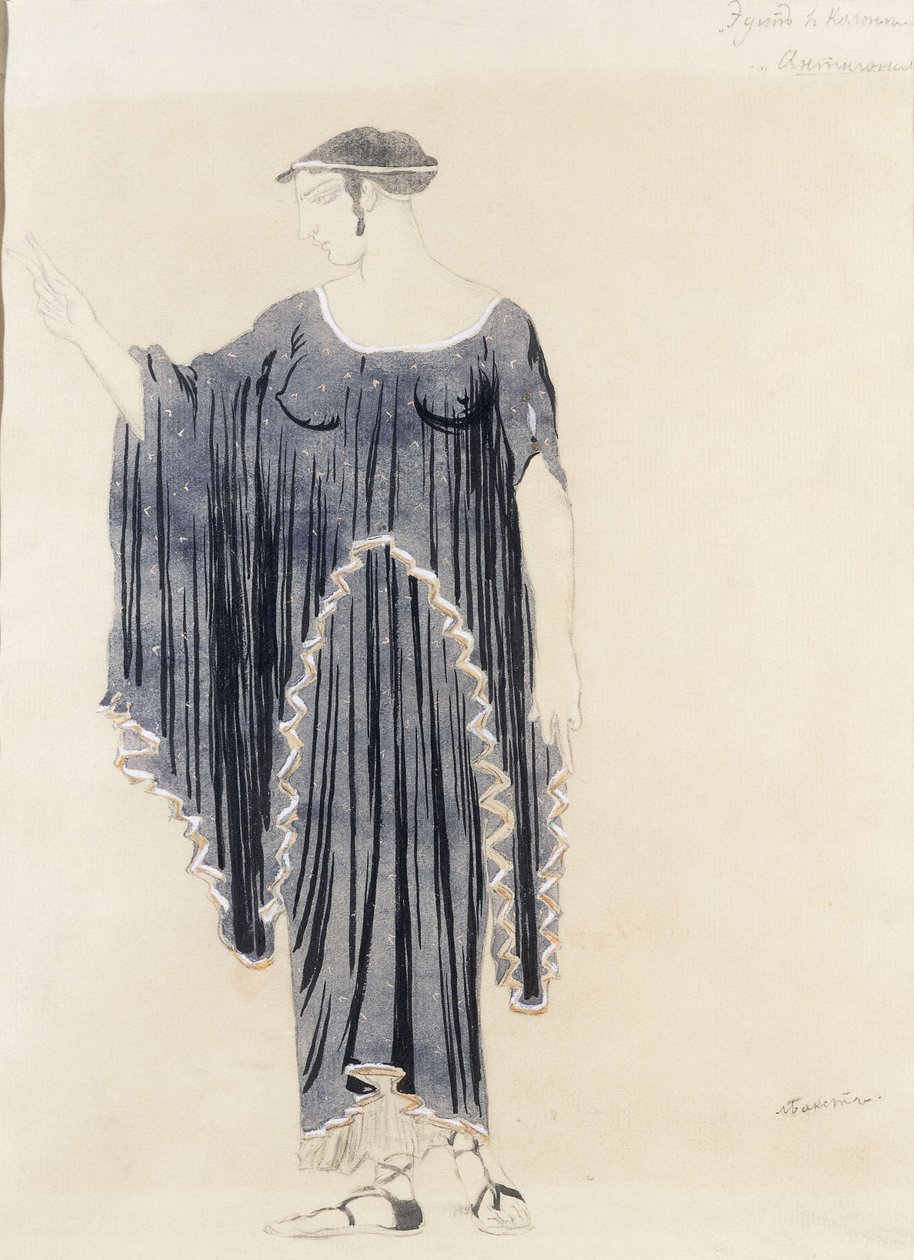 Oidipuksen pukusuunnittelu Colonus-Antigonessa, c. 1899-1909 tekijältä Leon Bakst