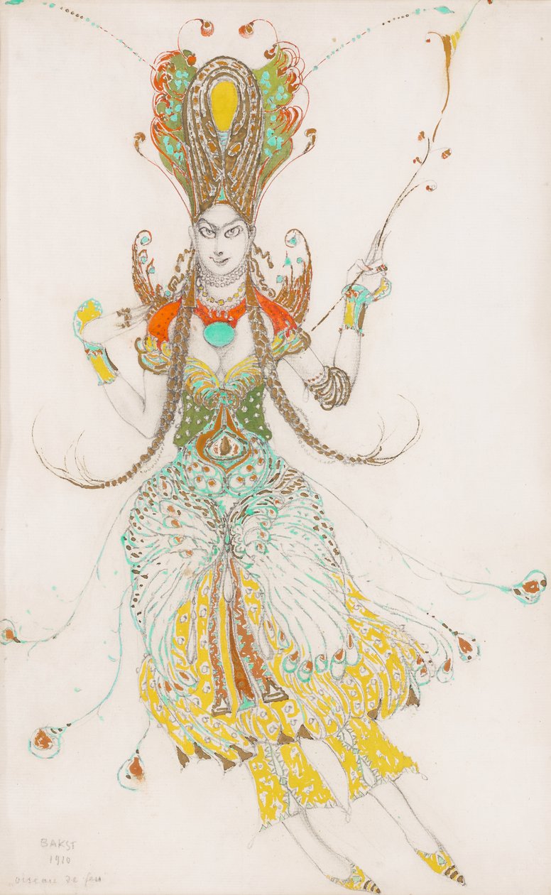 Pukusuunnittelu Tamara Karsavinalle "The Firebird" tekijältä Leon Bakst