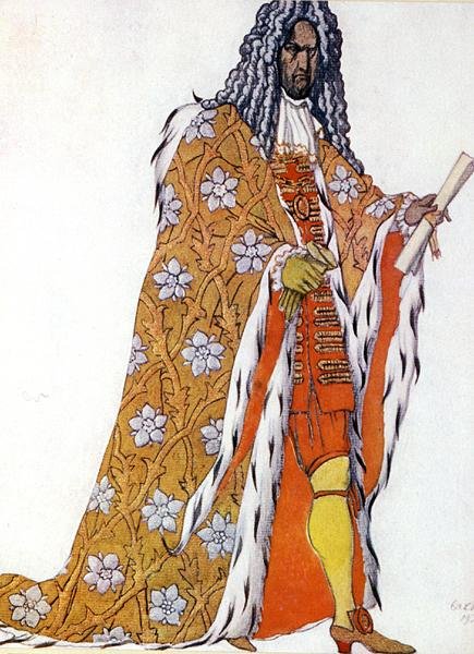 Pukusuunnittelu The Master of Ceremoniesille, Sleeping Beauty tekijältä Leon Bakst