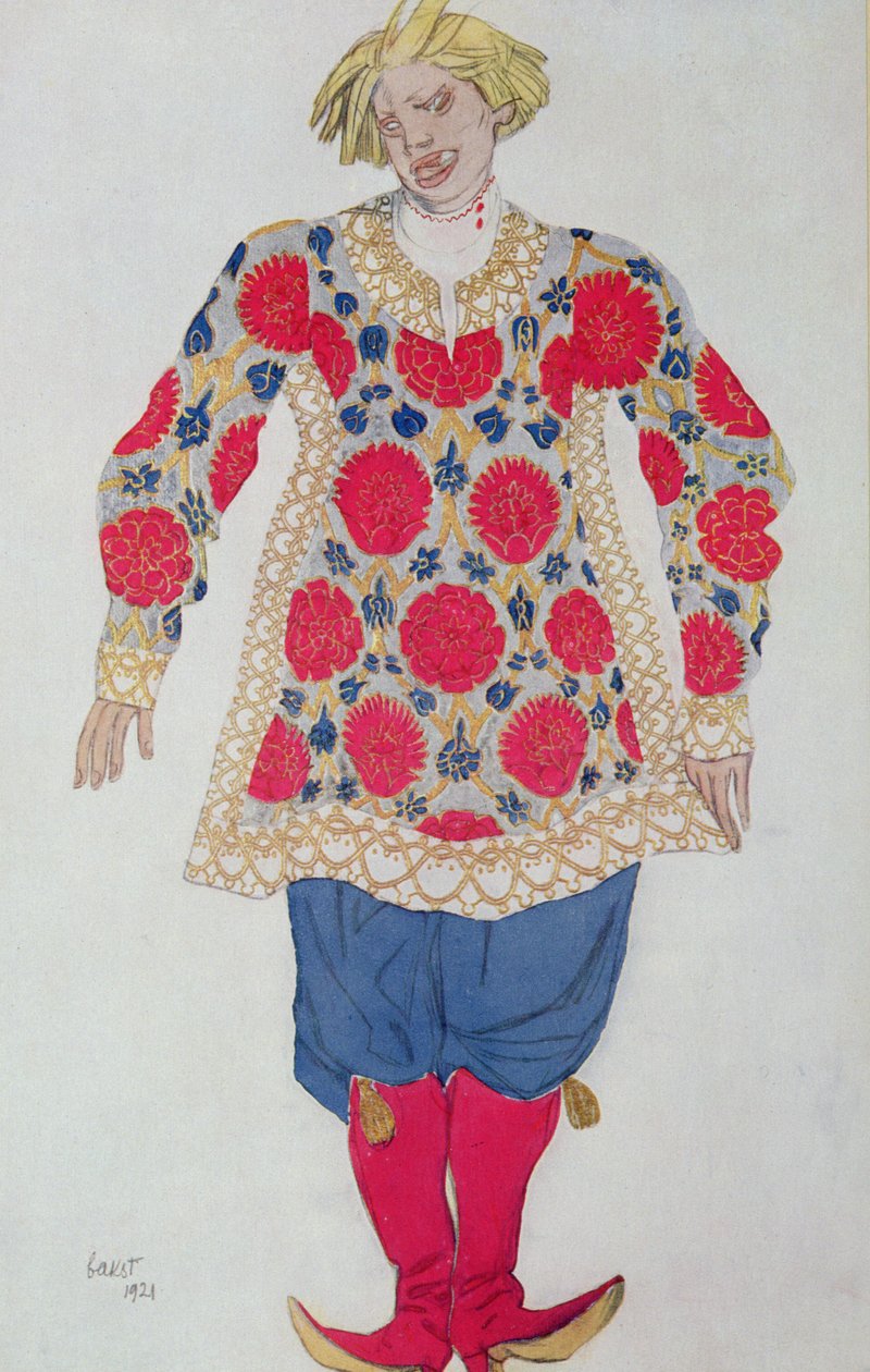Pukusuunnittelu The Russian Buffoonille, Sleeping Beauty tekijältä Leon Bakst