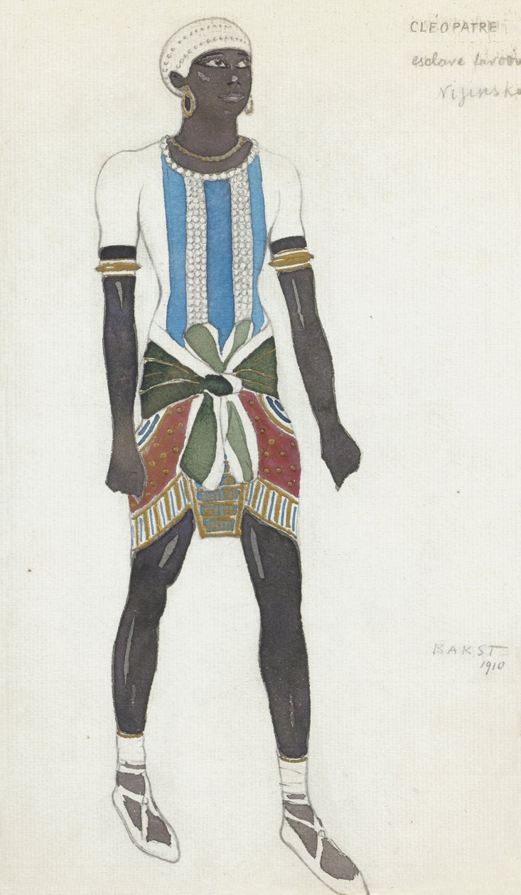Pukusuunnittelu Vaslav Nijinskylle A. Arenskyn baletissa Kleopatra, 1910 tekijältä Leon Bakst