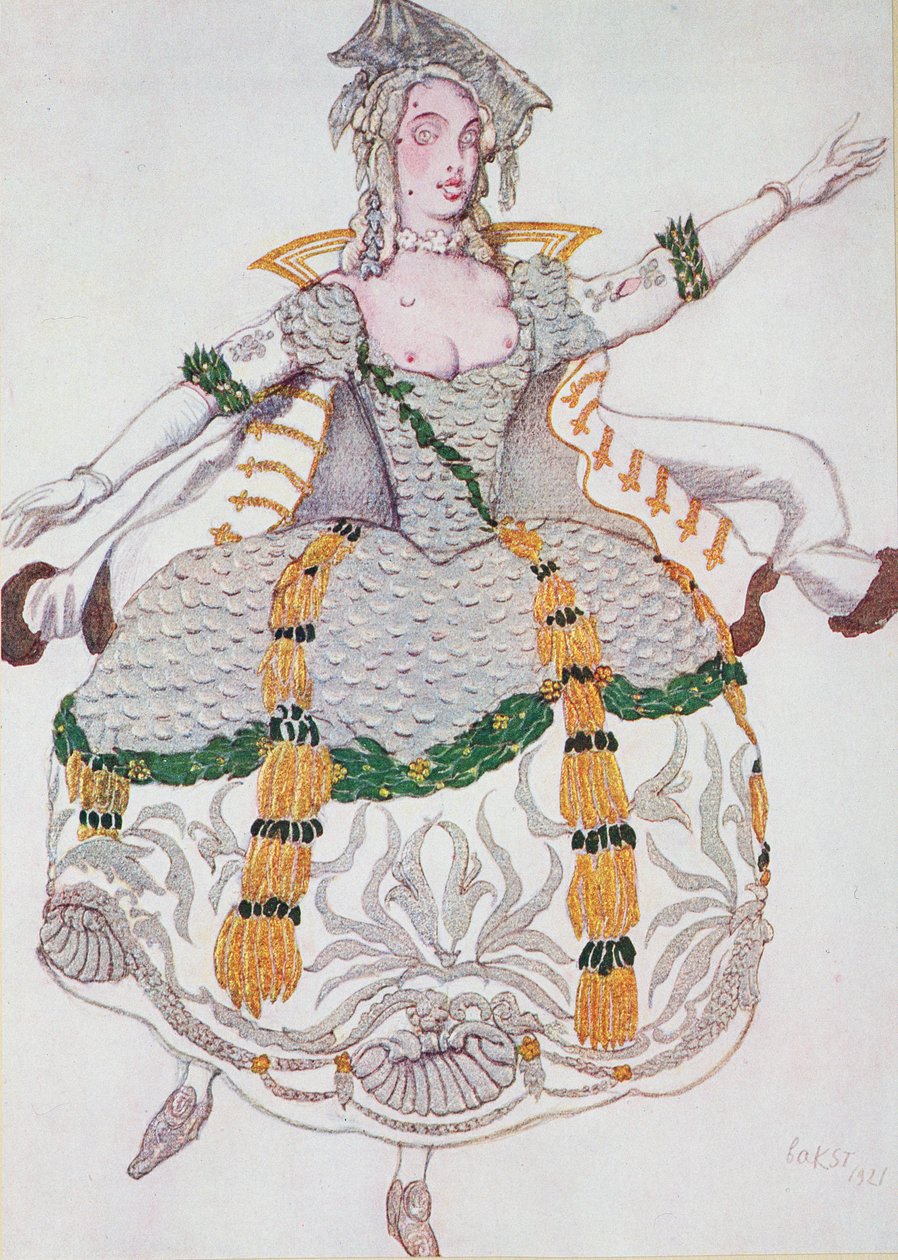 Pukusuunnittelu Mazurkalle (naiselle), Prinsessa Ruusunen tekijältä Leon Bakst