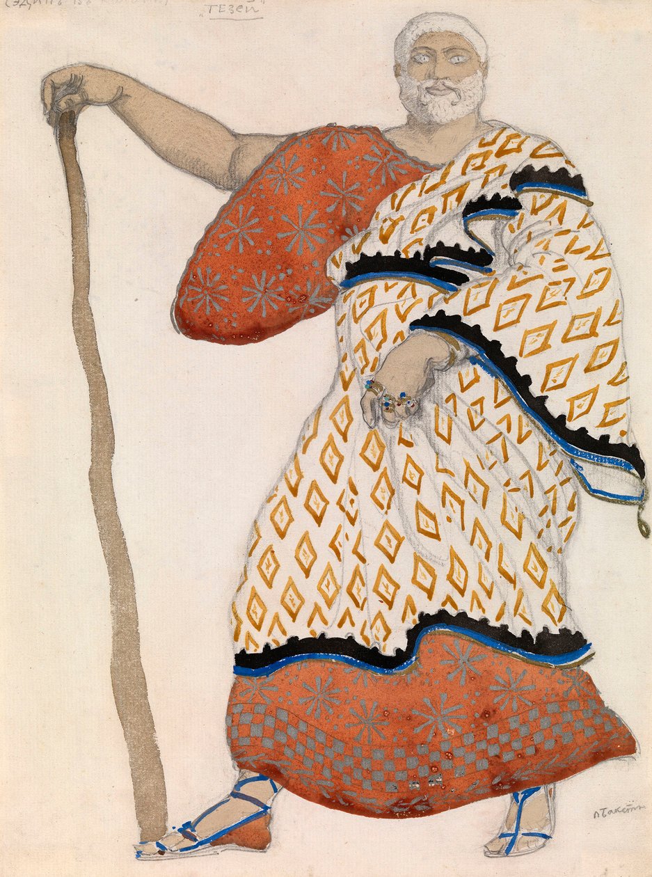 Pukusuunnittelu Sophoklen draamaan Oidipus at Colonus tekijältä Leon Bakst