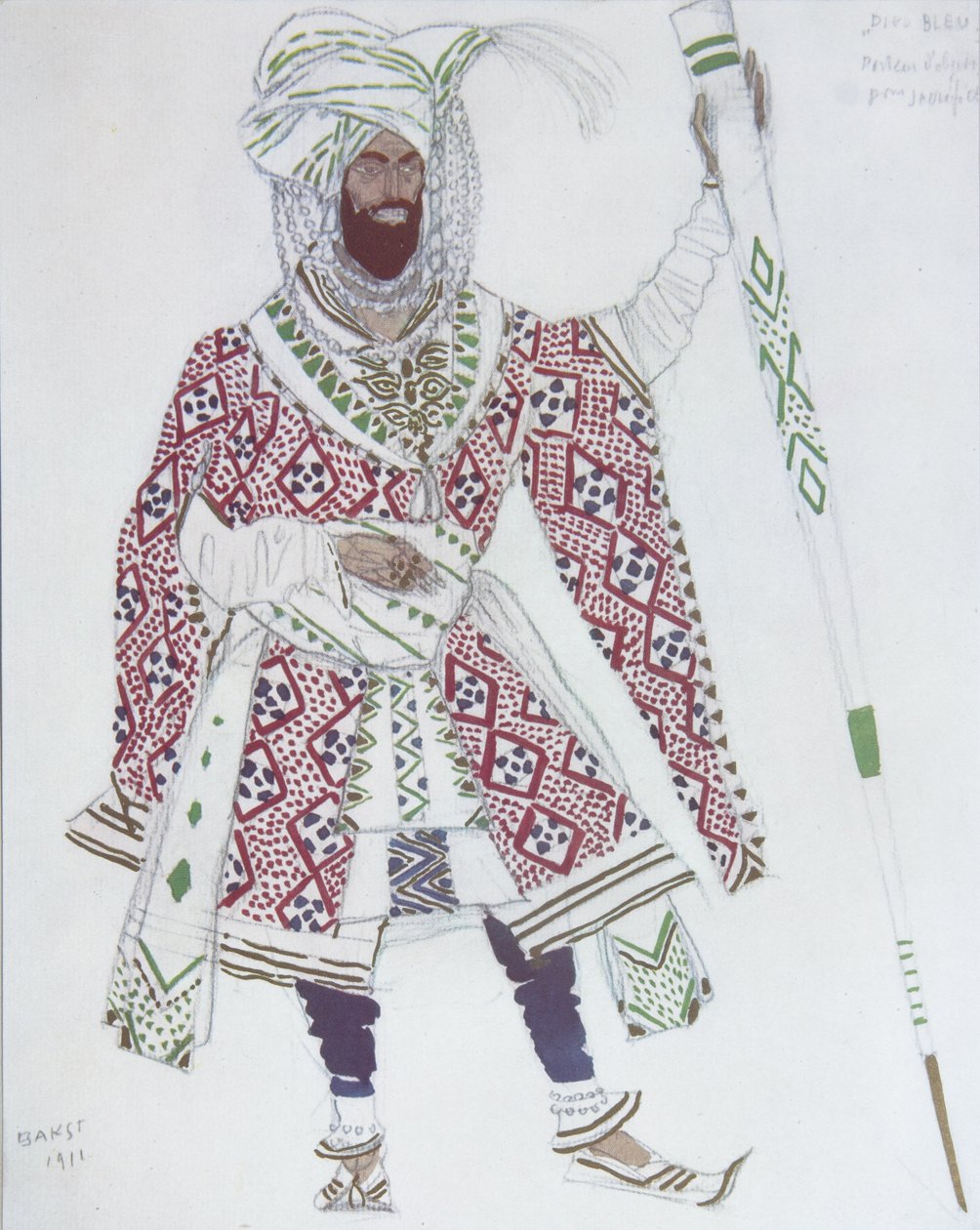 R. Hahnin pukusuunnittelu Ballet Blue Godille, 1912 tekijältä Leon Bakst