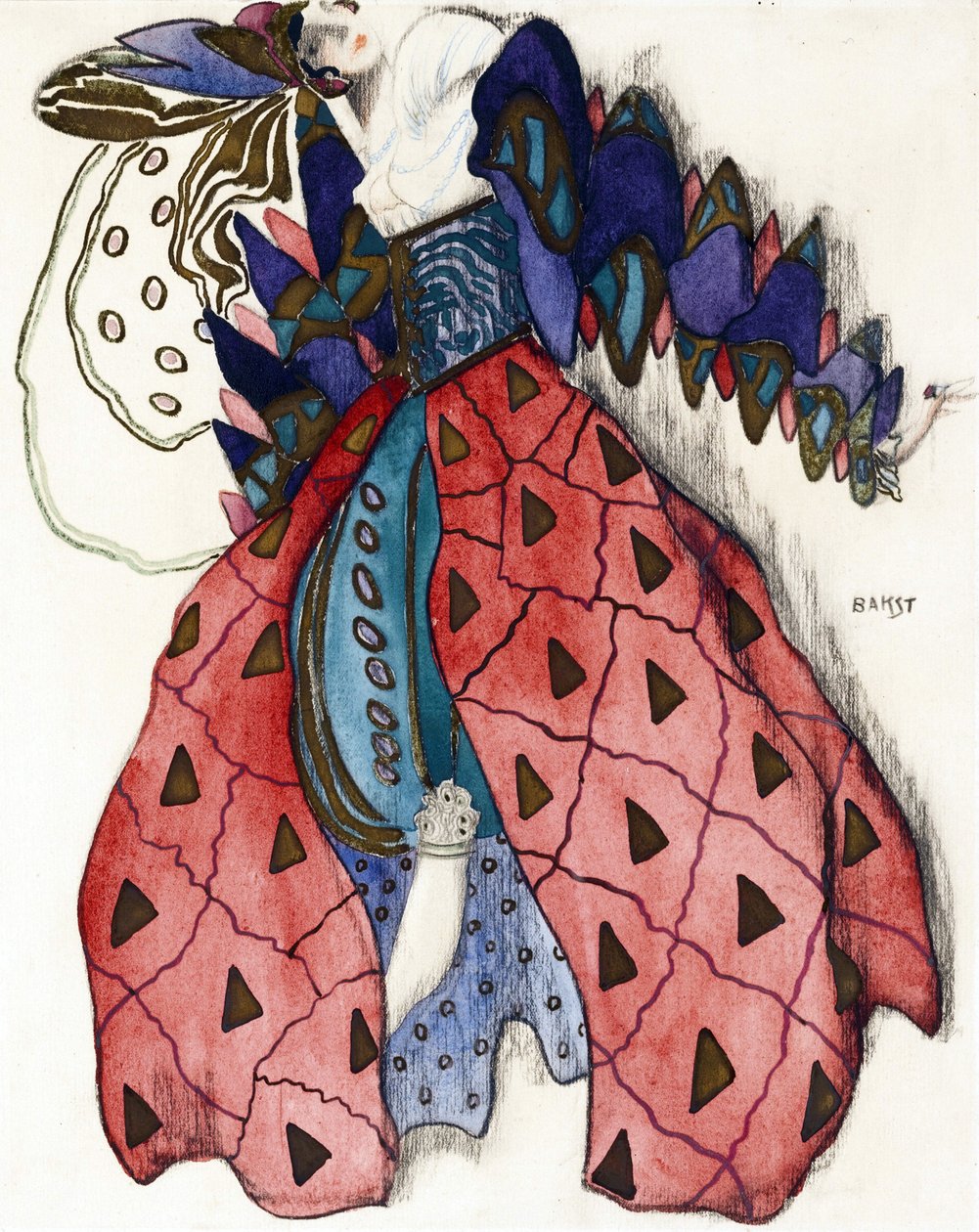 Pukusuunnittelu R. Straussin balettiin "La Legende de Joseph" - Bakst, Leon (1866-1924) - 1914 - Akvarelli, guassi paperille - 33x28 - Yksityiskokoelma tekijältä Leon Bakst