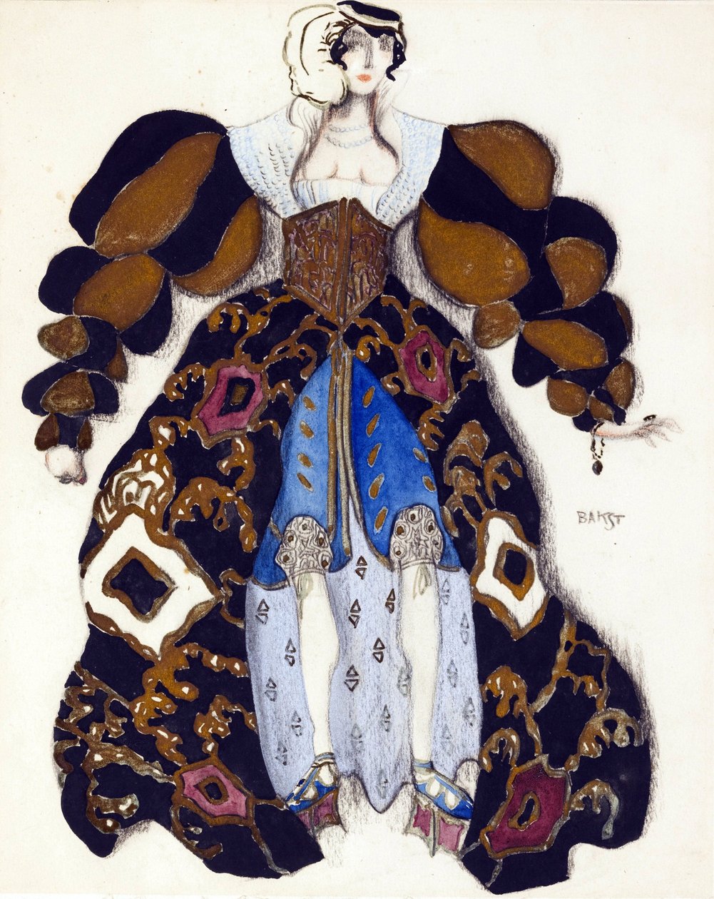 Pukusuunnittelu R. Straussin balettiin "La Legende de Joseph" - Bakst, Leon (1866-1924) - 1914 - Akvarelli, guassi paperille - 33x28 - Yksityiskokoelma tekijältä Leon Bakst