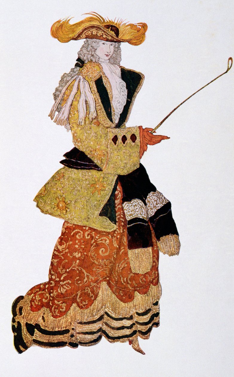 Pukusuunnittelu Marchioness Huntingille, Prinsessa Ruusunen, 1921 tekijältä Leon Bakst